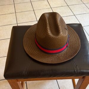 Classic Brown Fedora with Red and Blue Band